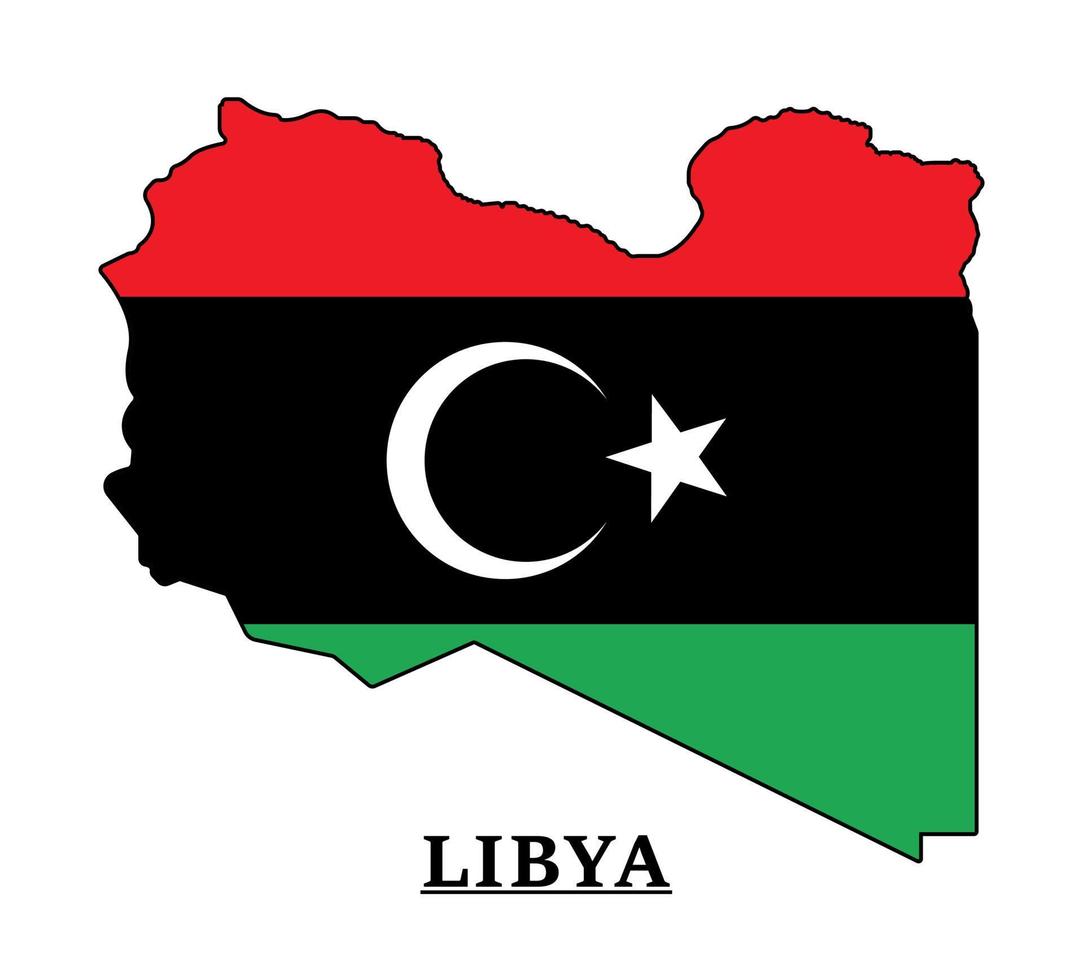 libyen nationalflaggenkartendesign, illustration der libyschen landesflagge innerhalb der karte vektor