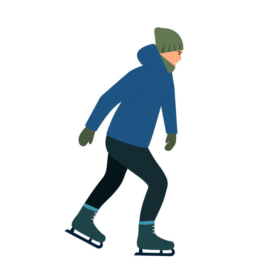 junger mann, der auf eisbahn schlittschuh läuft. lustige sportaktivitäten. konzept der winterfreizeitaktivitäten. Vektor-Illustration vektor