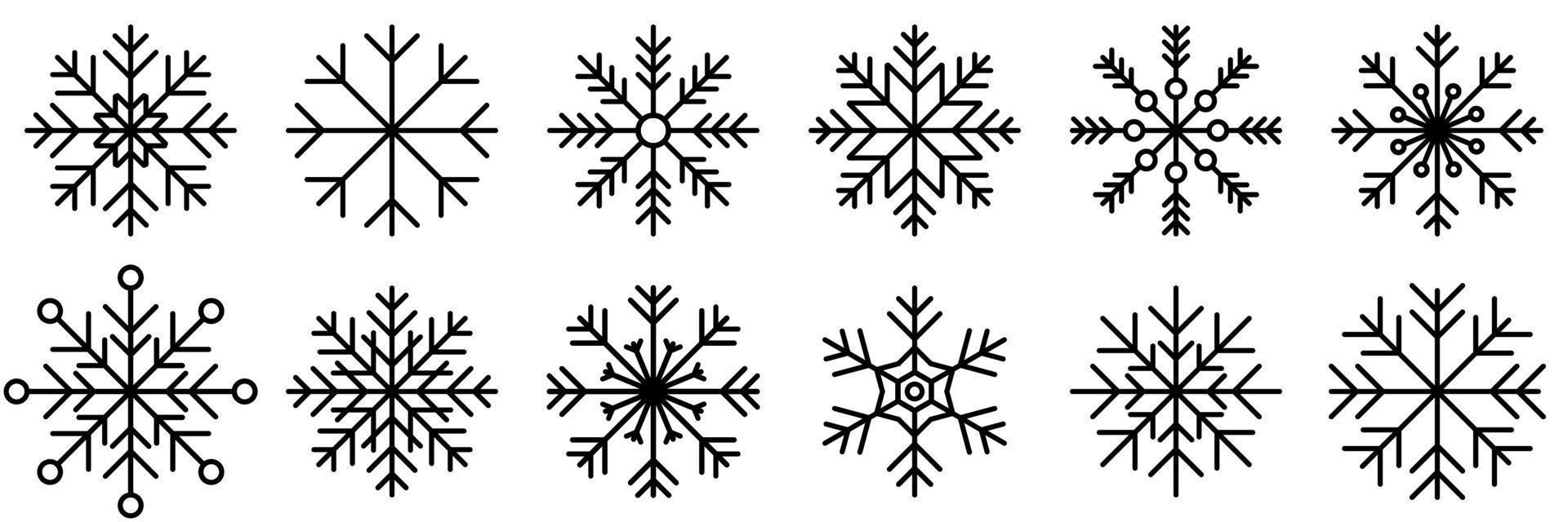 snöflinga variationer ikon samling. snöflinga ikoner uppsättning. snöflinga symboler. snö ikon. frost vinter- bakgrund. snöflingor is kristall isolerat. vektor illustration