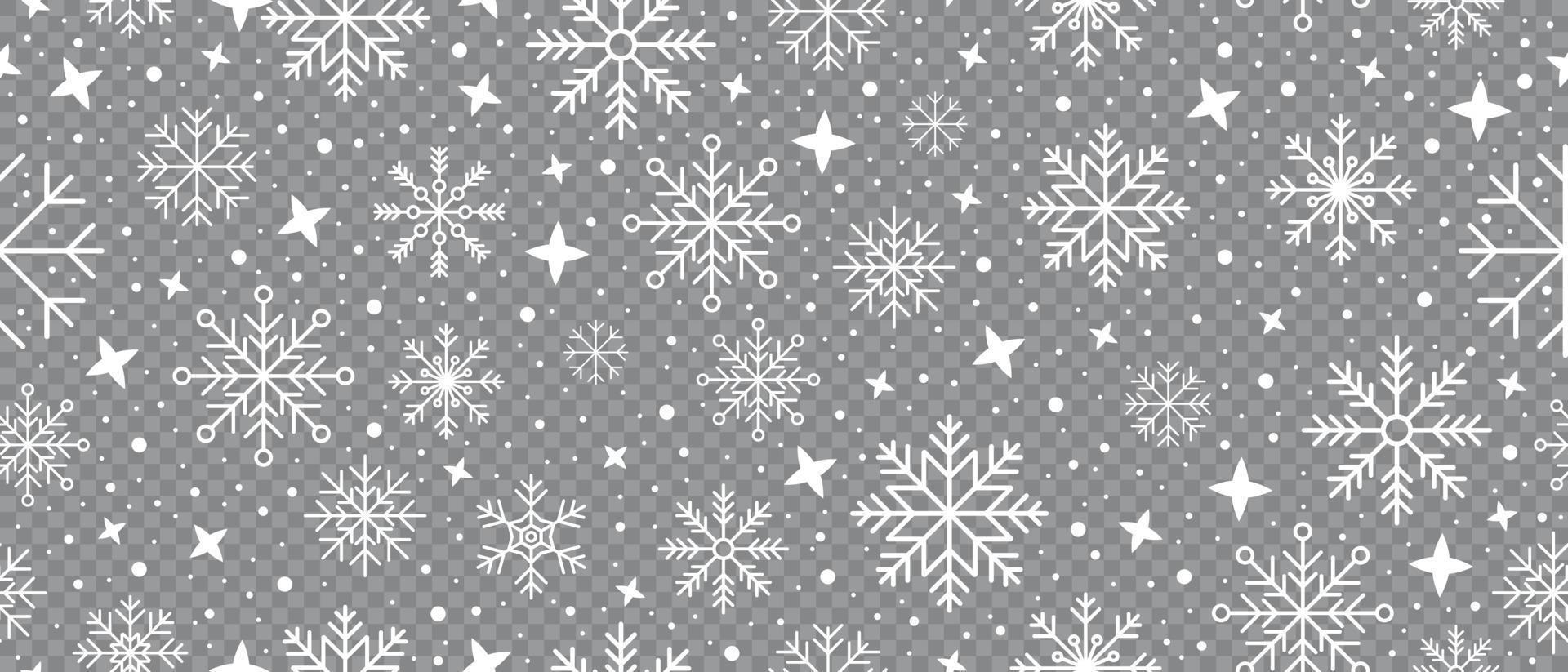 abstrakt snöflinga sömlös gräns. snöflingor sömlös mönster. snöfall upprepa bakgrund. vinter- högtider tema. sömlös bakgrund med snöflingor. vektor illustration