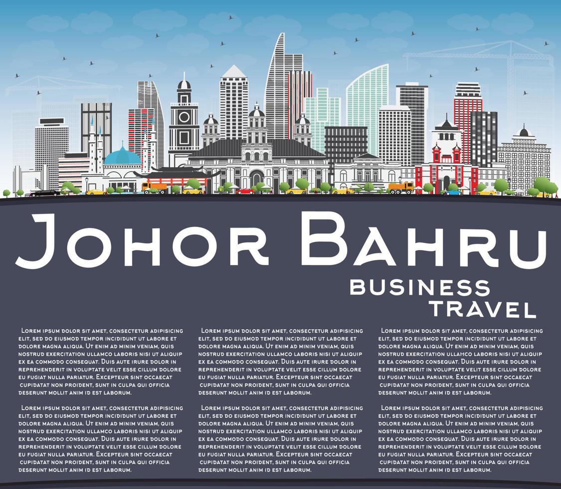 johor bahru malaysia horisont med grå byggnader, blå himmel och kopia Plats. vektor