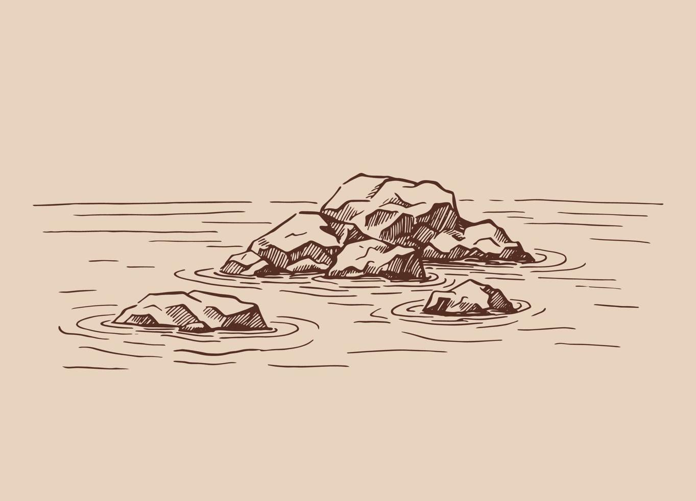 Felsen, Meereslandschaft. handgezeichnete illustration in vektor umgewandelt.