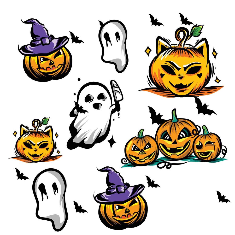 glückliches helloween auf halloween-vektorgekritzelelement .hallowen-illustrationsvektordesign. Halloween-Kritzeleien. halloween-charakterillustration. vektor