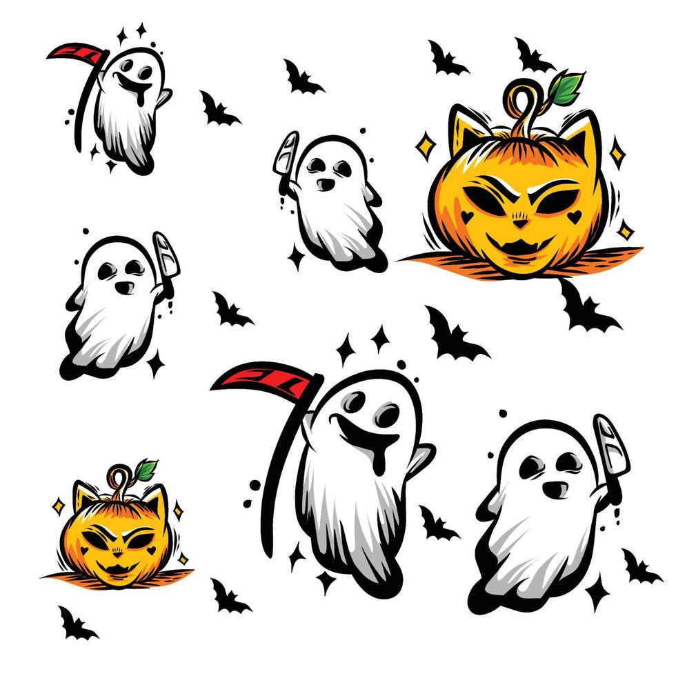 glückliches helloween auf halloween-vektorgekritzelelement .hallowen-illustrationsvektordesign. Halloween-Kritzeleien. halloween-charakterillustration. vektor