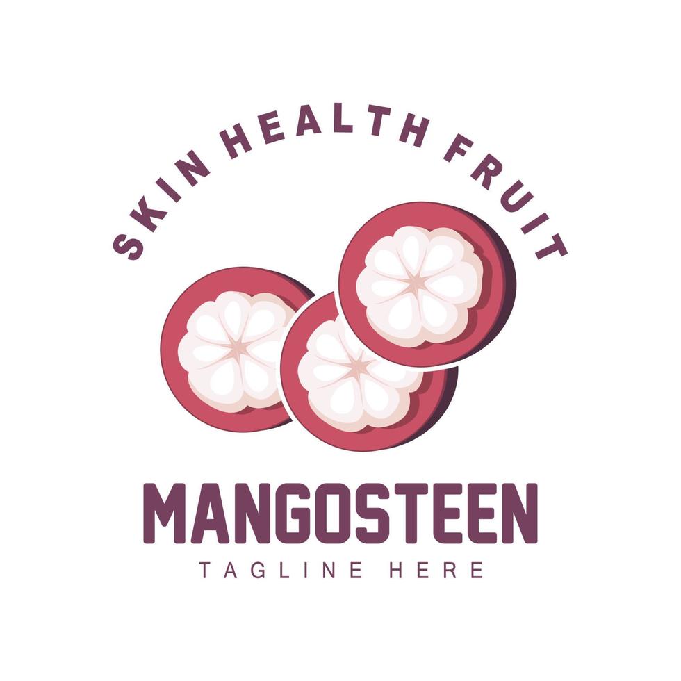 Mangosteen-Logo-Design, Vektor aus frischen Früchten für die Hautgesundheit, Markenillustration für Obstläden und natürliche Hautmedizin