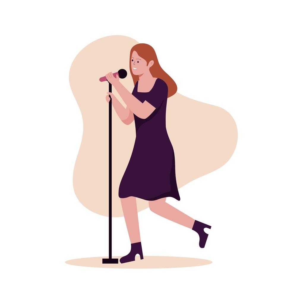 platt design av kvinnor sångare sjunga låtar in i de mikrofon vektor