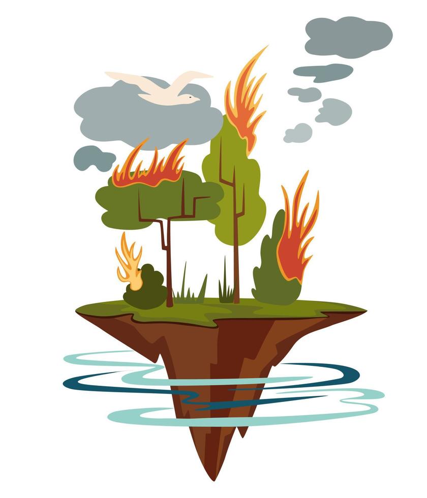 skog bränder. brinnande skog granar i brand lågor, natur katastrof begrepp illustration bakgrund, affisch fara, försiktig med bränder i de skogen. miljö- katastrof. vektor illustration