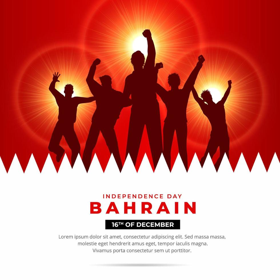 glänzendes design zum unabhängigkeitstag von bahrain mit silhouette des fröhlichen jugendvektors. vektor