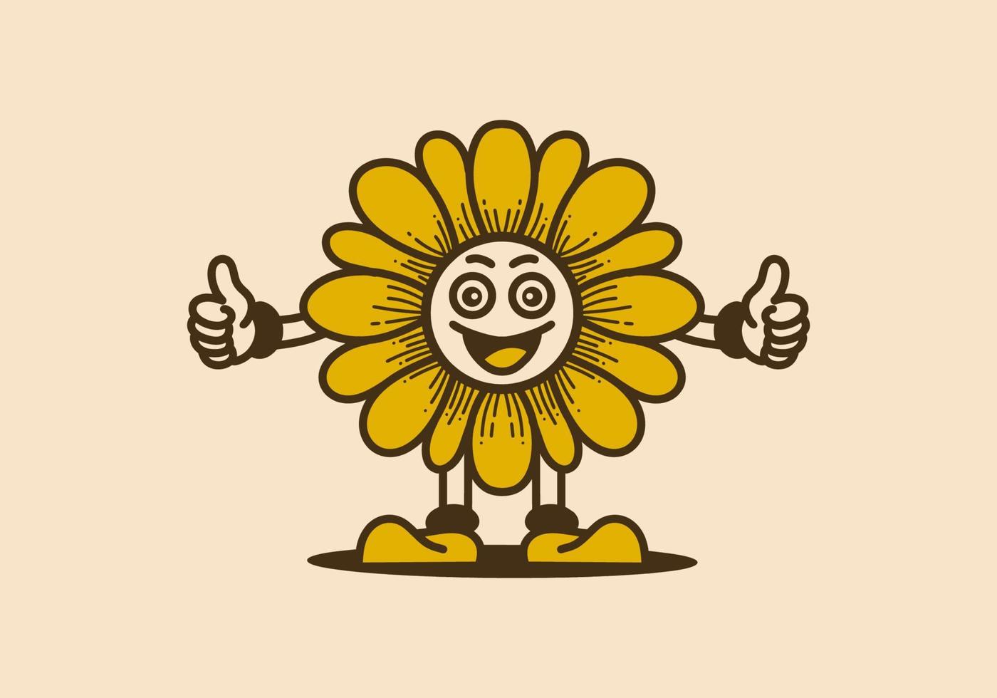 retro konst illustration av en solros med Lycklig ansikte vektor