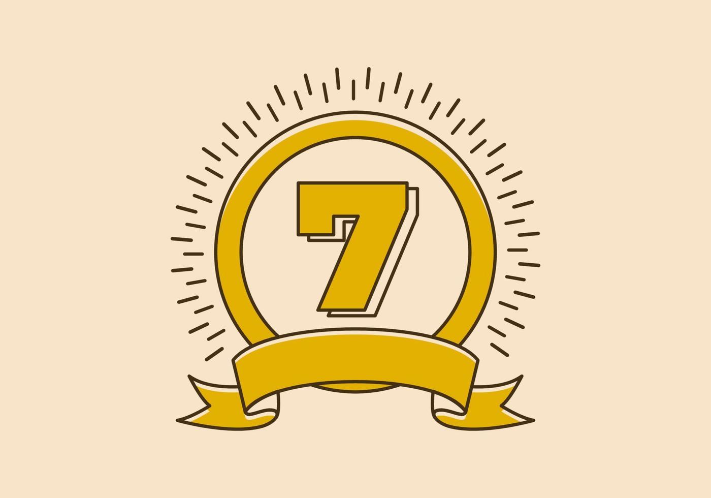 Vintage gelbes Kreisabzeichen mit der Nummer 7 darauf vektor