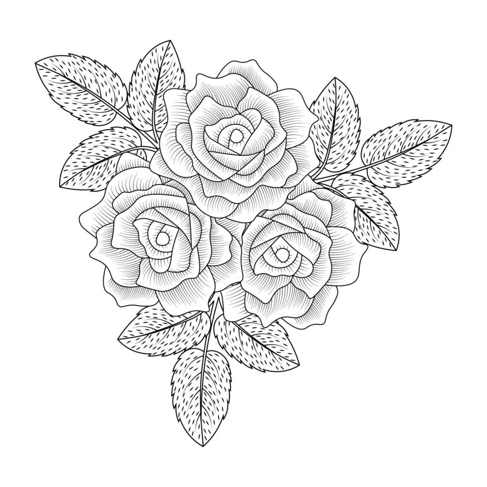 blumen rose handgezeichnete farbseite mit dekorativem stilvollem line art vektordesign vektor