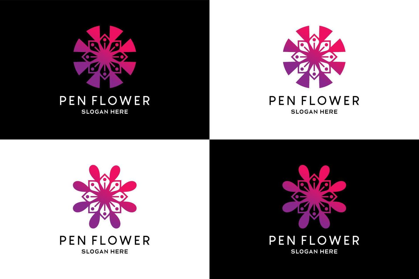 Stift-Logo-Design mit schönem Blumenkonzept vektor