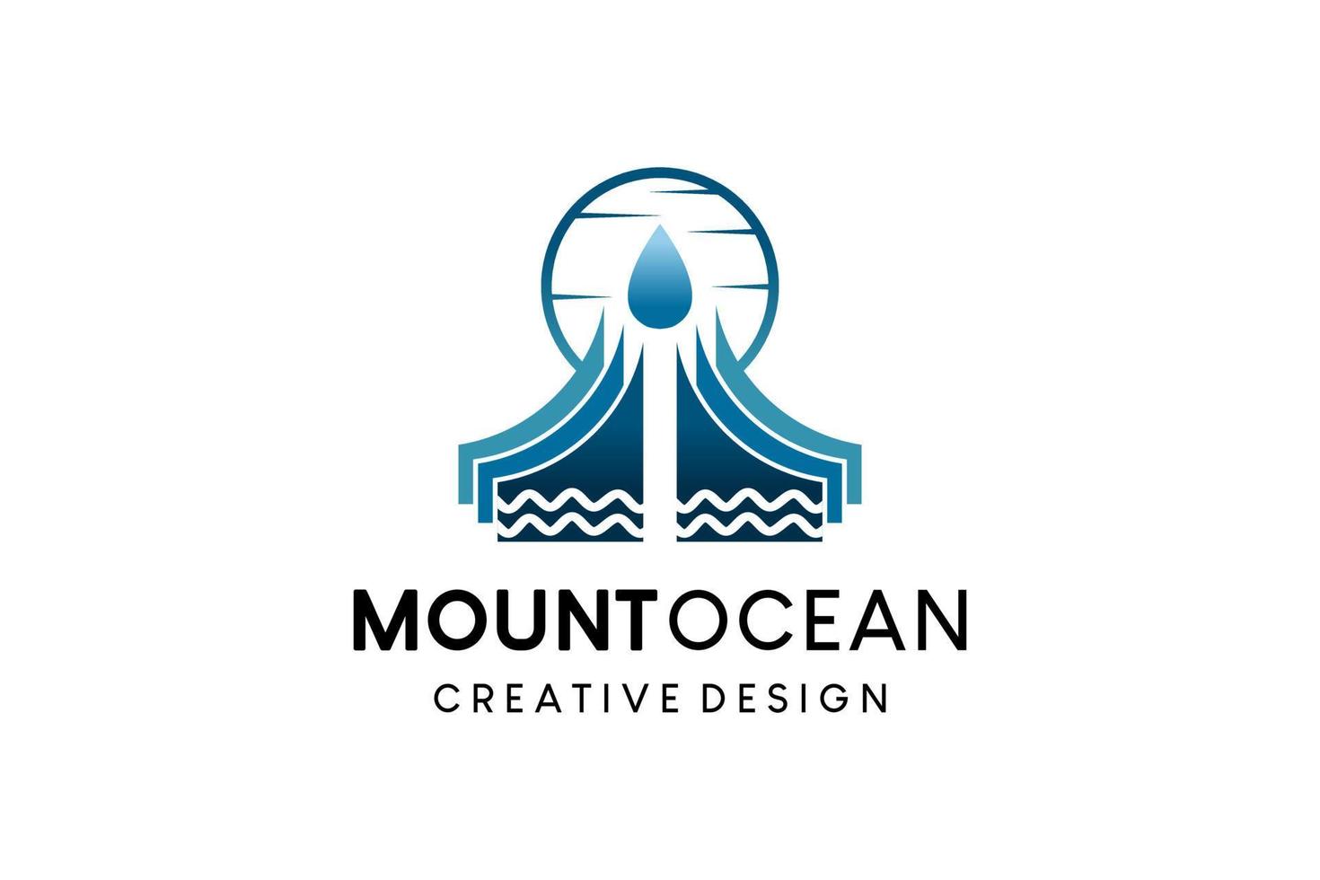 enkel berg illustration logotyp design med en kombination av vågor och Sol eller måne vektor