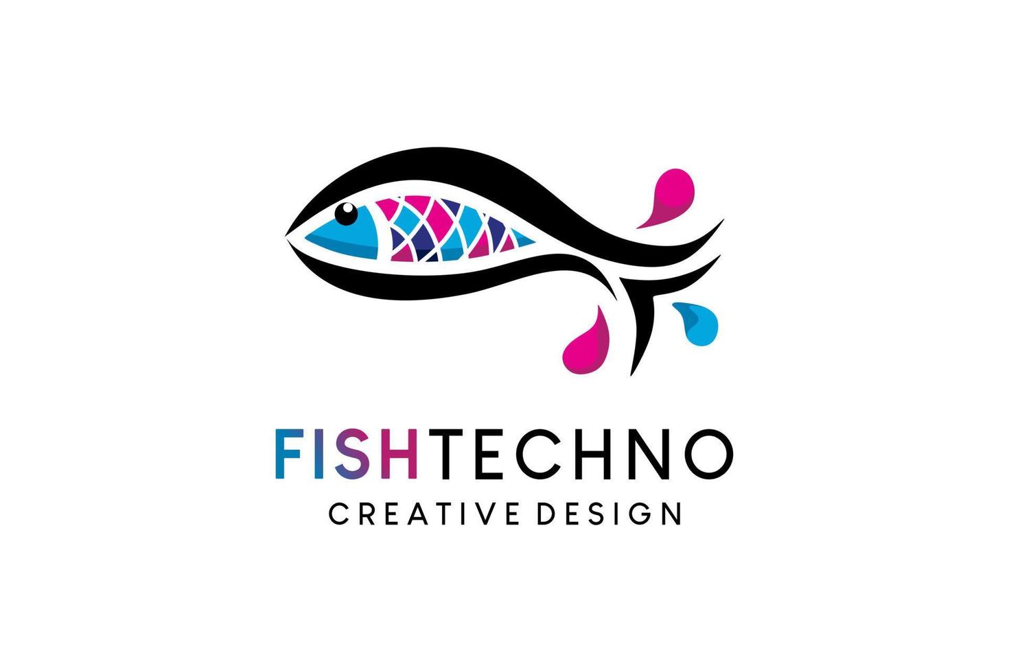 fisk ikon logotyp design i modern teknologi stil vektor