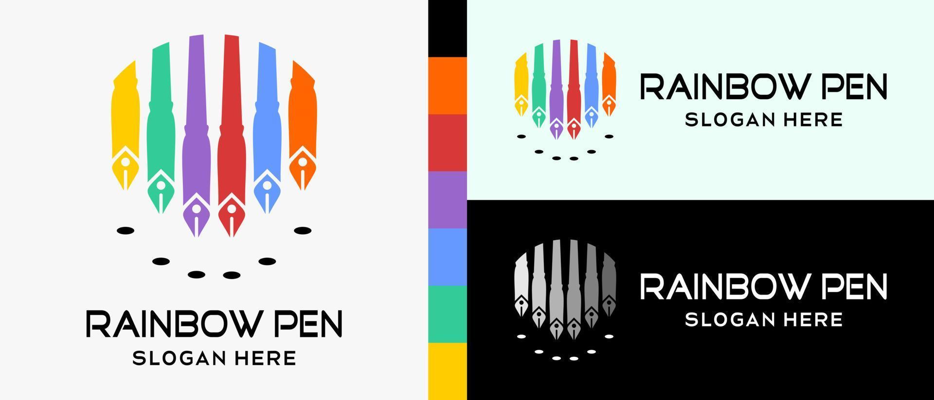 Dip-Pen-Logo-Design-Vorlage mit kreativem Regenbogenfarben-Konzept. Premium-Vektor-Logo-Illustration vektor