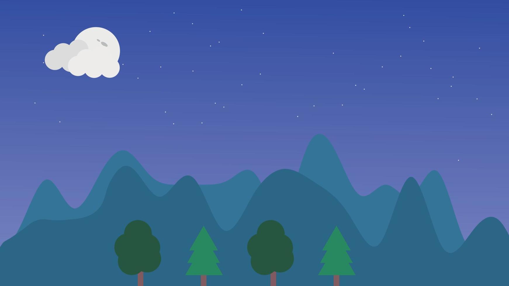 Nachtlandschaft mit Bäumen und Bergen vektor
