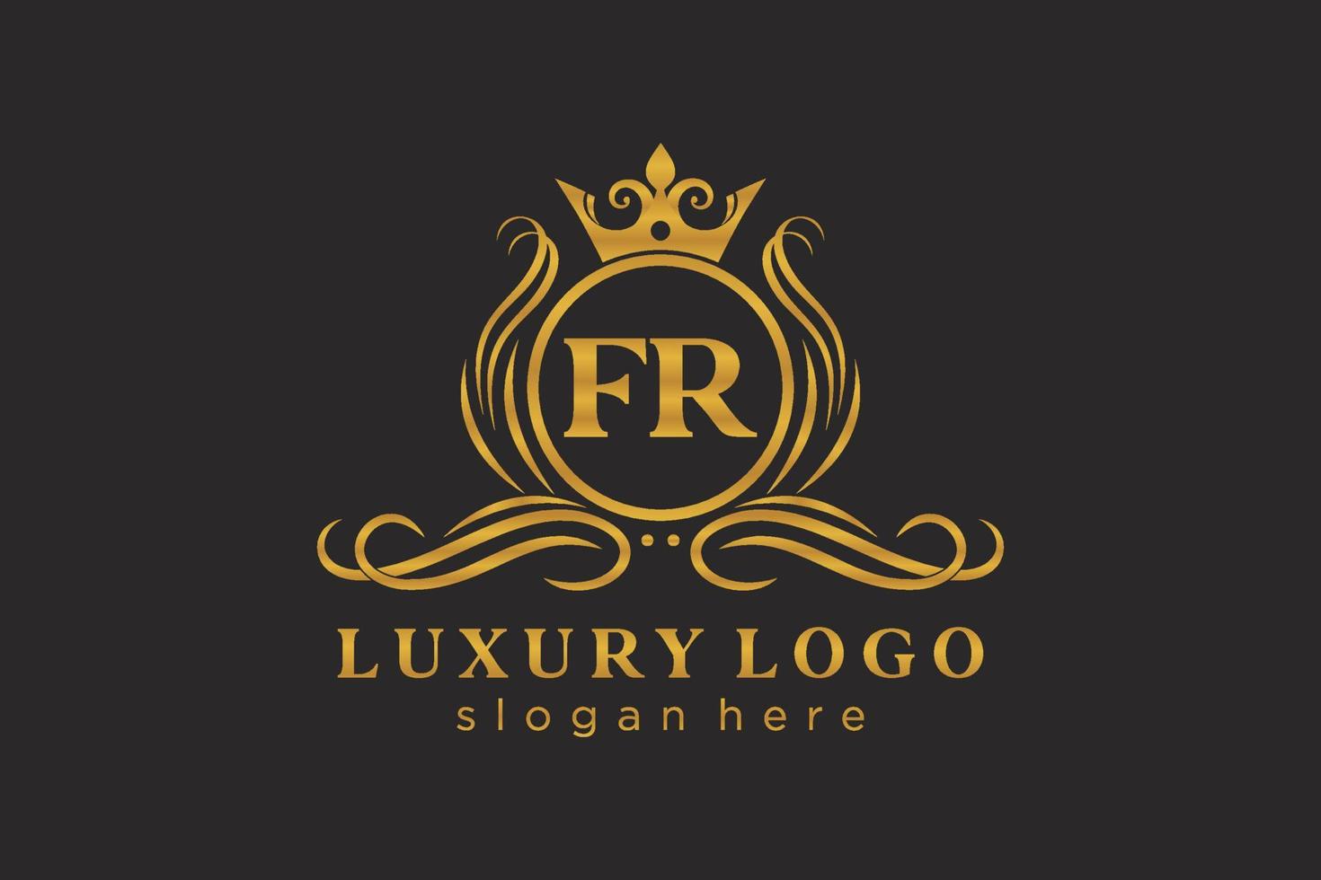 första fr brev kunglig lyx logotyp mall i vektor konst för restaurang, kungligheter, boutique, Kafé, hotell, heraldisk, Smycken, mode och Övrig vektor illustration.