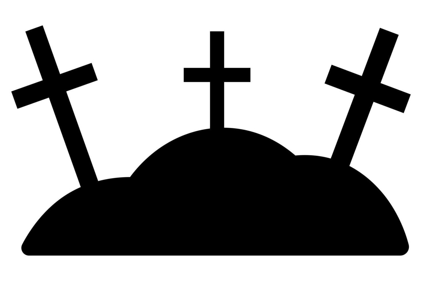 Kreuze auf den Hügeln. Silhouetten. Nachtfriedhof. Mahnmal zur Erinnerung. Vektor-Illustration. Gräber auf dem Friedhof. religiöses Symbol. Dekoration für Allerheiligen. düstere Schatten. Halloween-Symbol. vektor