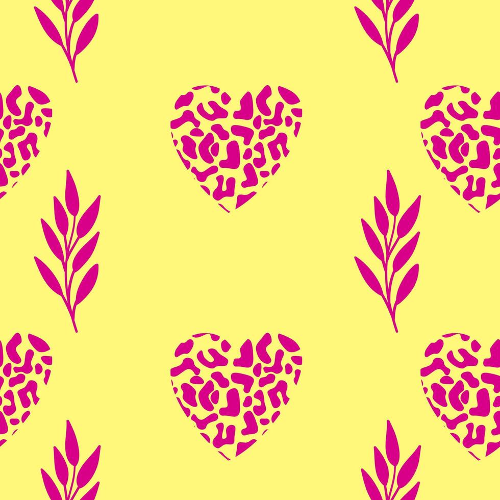 leopard hjärtan sömlös mönster. gul bakgrund vektor