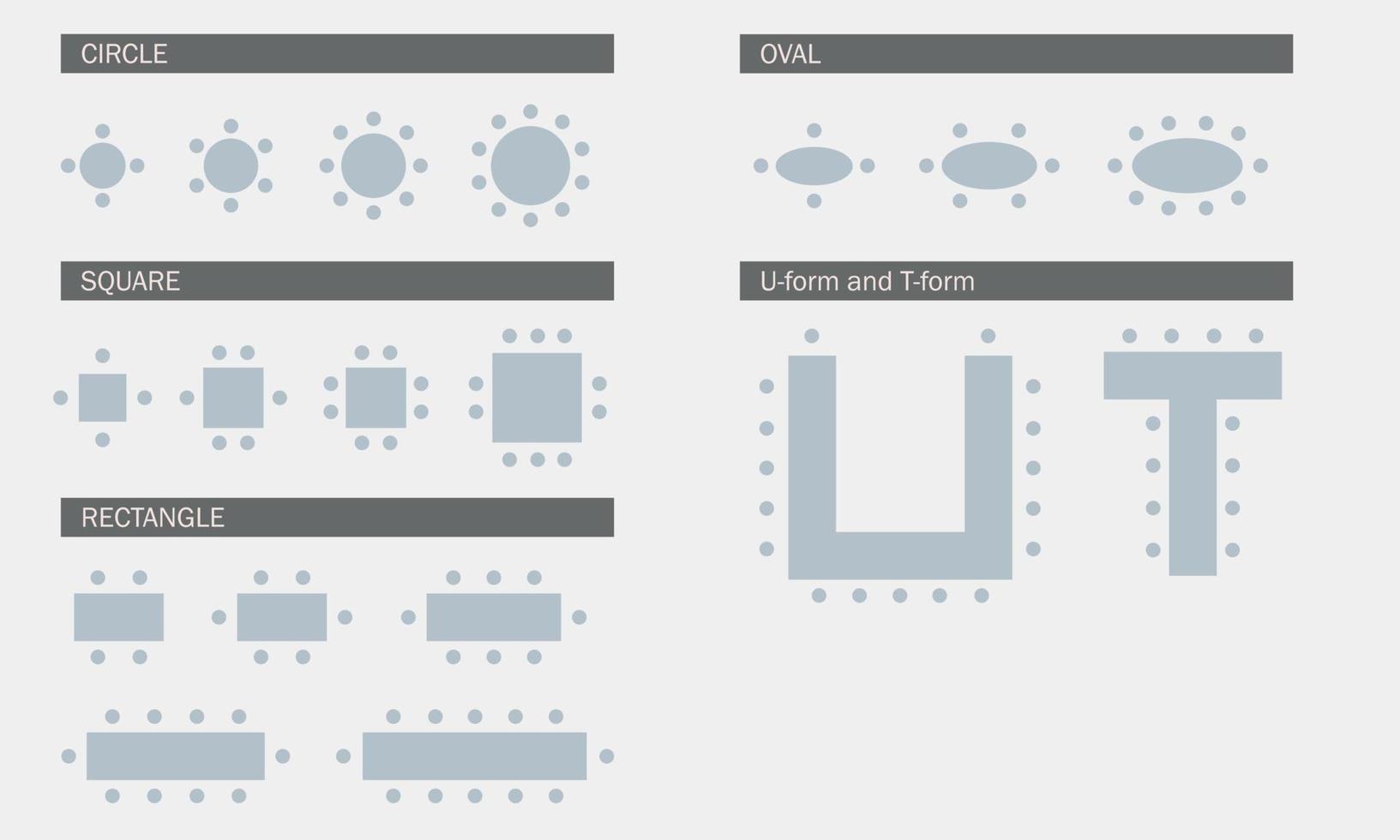tabell sittplatser uppsättning. möbel schema. vektor illustration