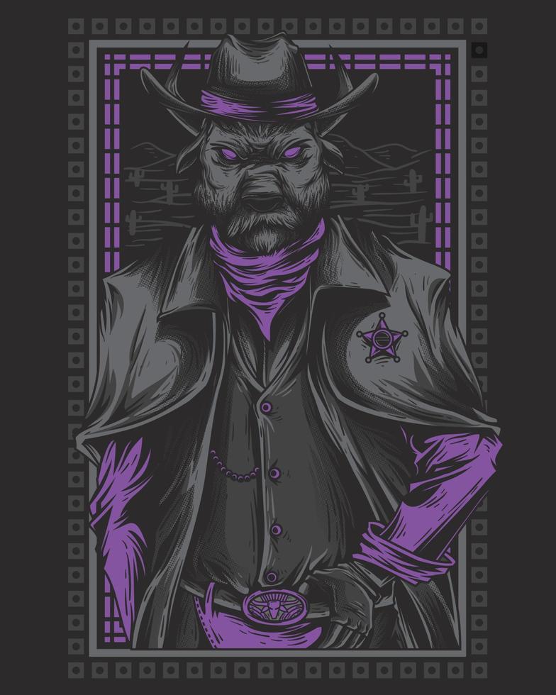 Vektorgrafik-Illustration eines Wolfs oder Stiers, der einem Menschen ähnelt und einen Cowboy-Anzug trägt vektor