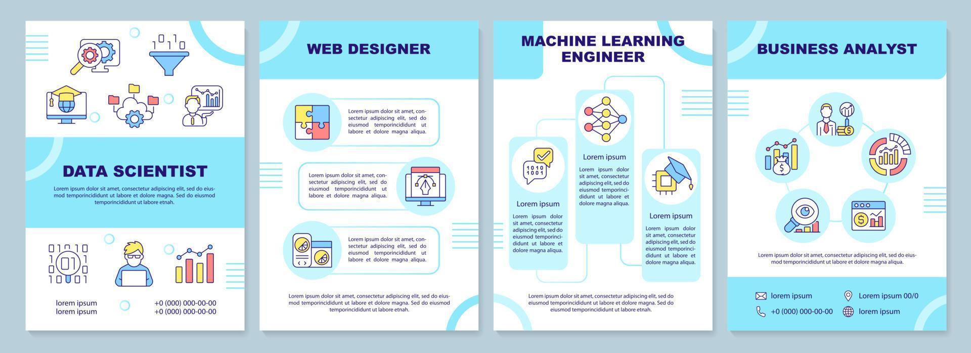 trendige berufsbroschürenvorlage. beliebte Berufe. Broschürendesign mit linearen Symbolen. editierbare 4 Vektorlayouts für Präsentationen, Jahresberichte. vektor