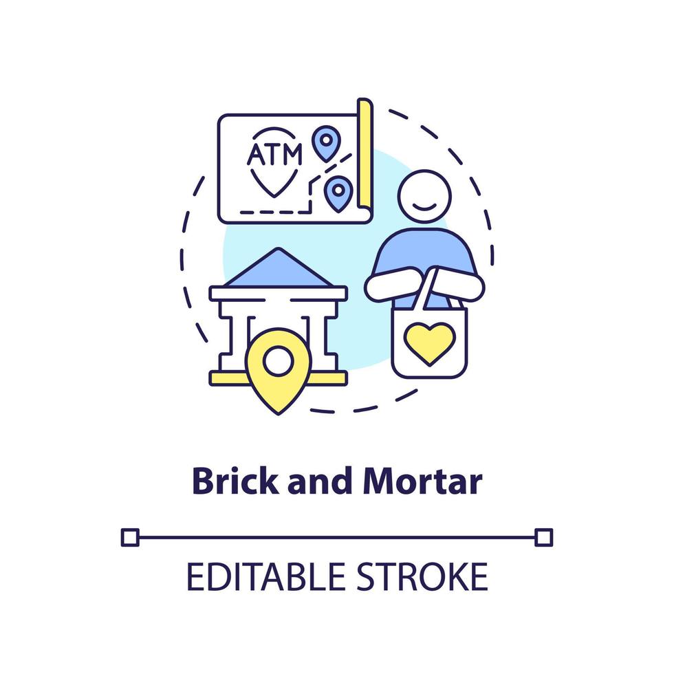 Symbol für das Konzept aus Ziegel und Mörtel. straßenseitige Einrichtung. Sparkonto abstrakte Idee dünne Linie Abbildung. isolierte Umrisszeichnung. editierbarer Strich. vektor