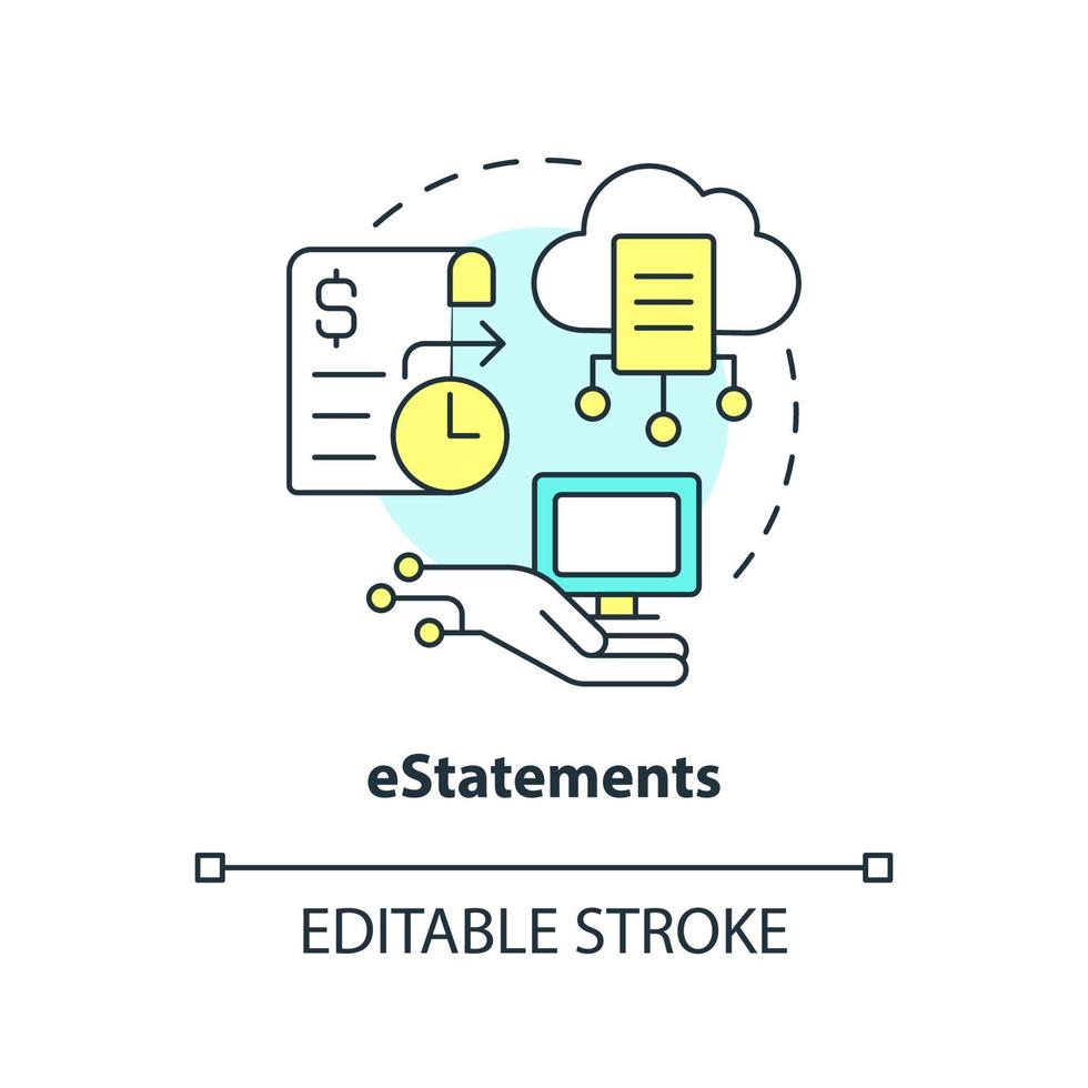 e uttalanden begrepp ikon. elektronisk finansiell Rapportera. digitalisering bank abstrakt aning tunn linje illustration. isolerat översikt teckning. redigerbar stroke. vektor