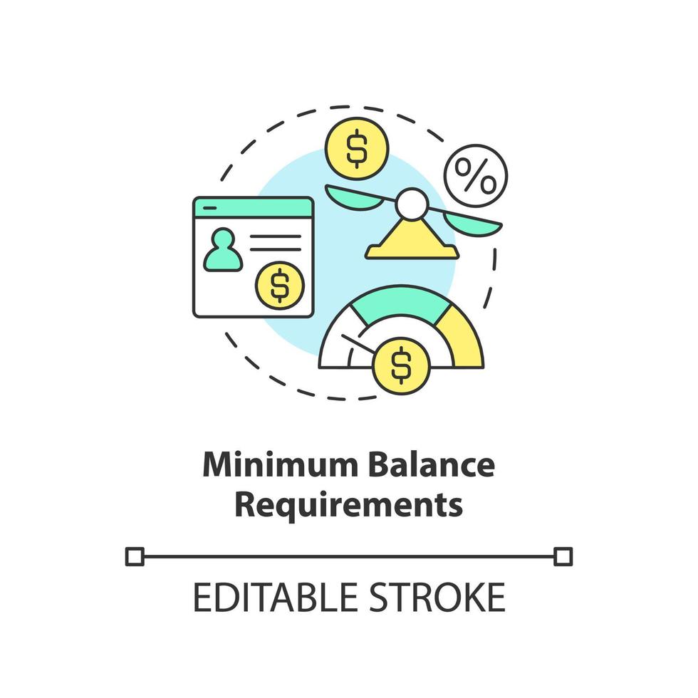 minimum balans krav begrepp ikon. pengar belopp. välja kreditera union abstrakt aning tunn linje illustration. isolerat översikt teckning. redigerbar stroke. vektor