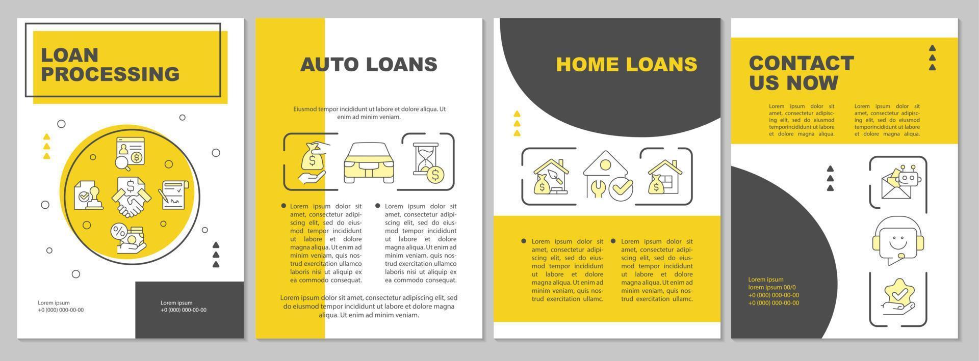 Bank lån gul broschyr mall. finansiell hjälpa. folder design med linjär ikoner. redigerbar 4 vektor layouter för presentation, årlig rapporterar.
