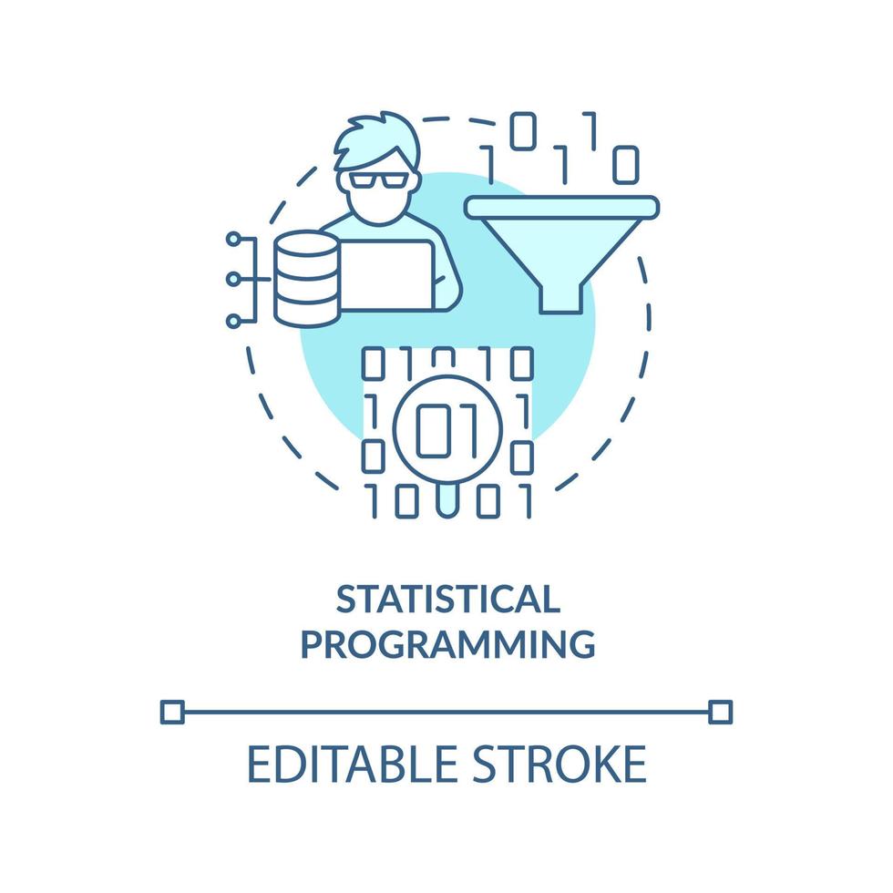 Symbol für das türkisfarbene Konzept der statistischen Programmierung. erweiterte Analyse. Datenanalytiker Fähigkeit abstrakte Idee dünne Linie Illustration. isolierte Umrisszeichnung. editierbarer Strich. vektor