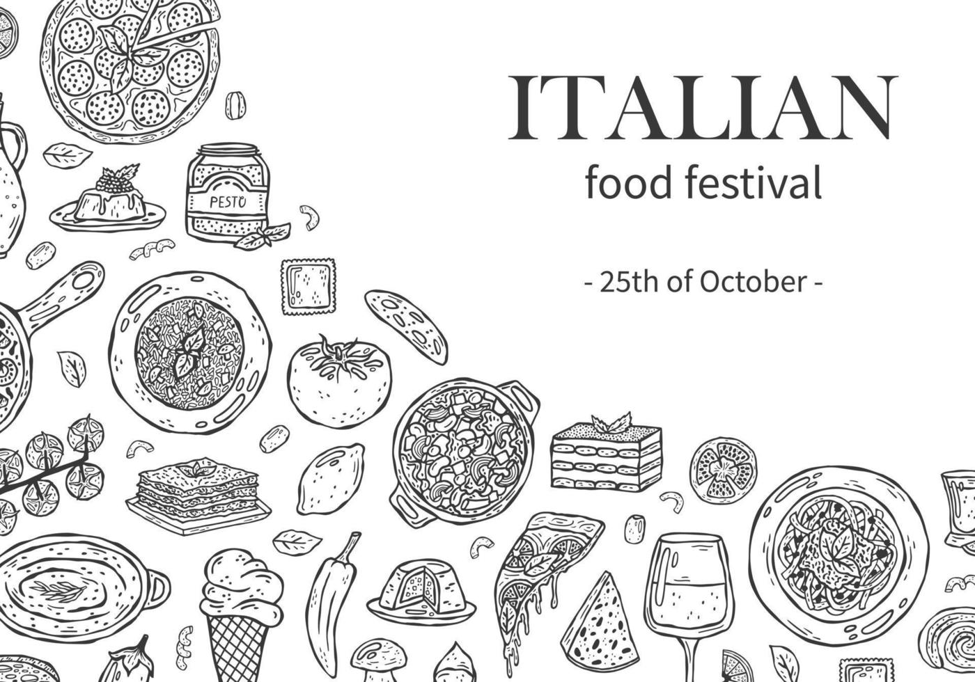 vektor mall ritad för hand illustrationer av italiensk kök.