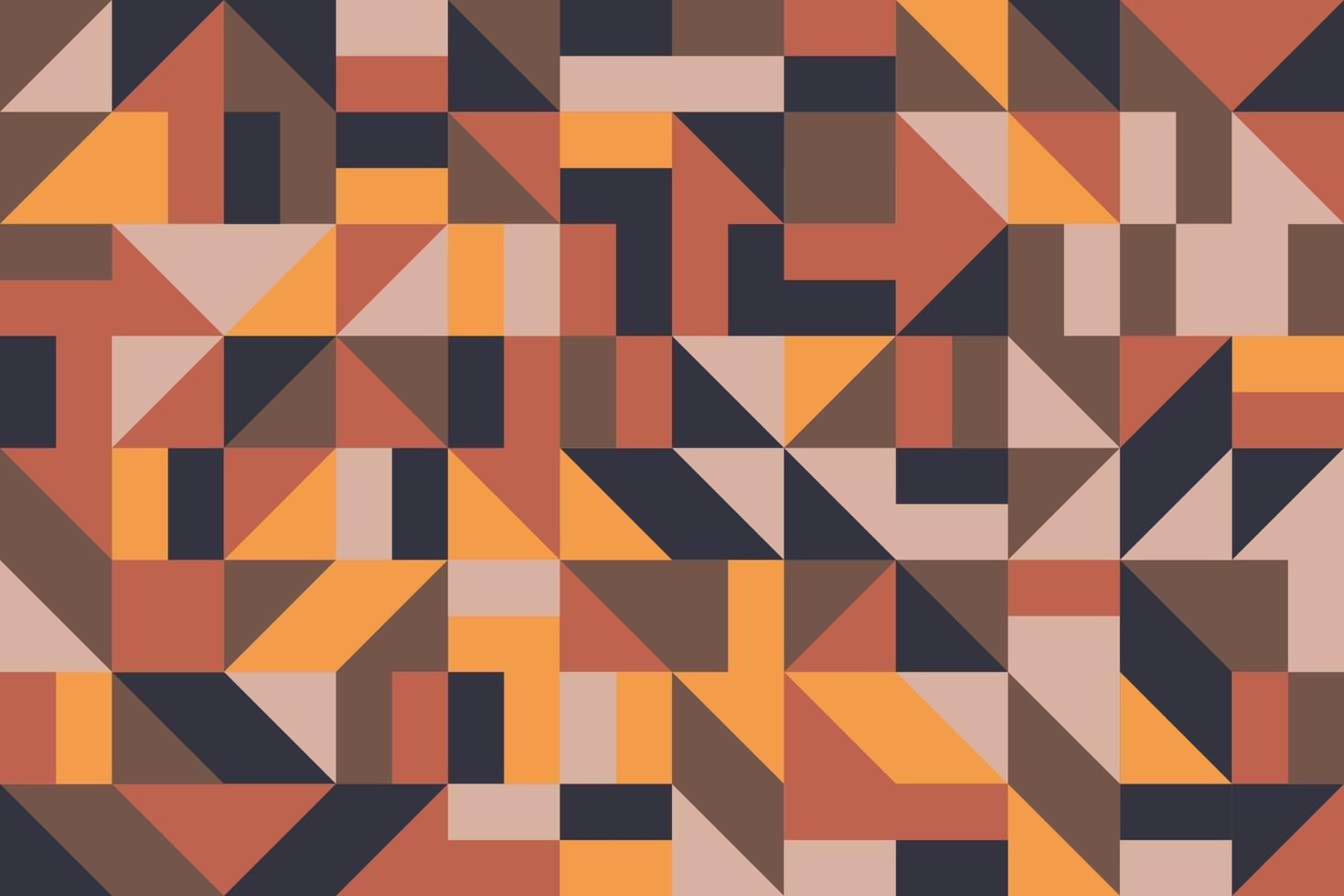 abstraktes geometrisches Mosaik Musterdesign mit Dreiecksformen. schwarzes, braunes, oranges und gelbes Tracery kachelbares Hintergrunddesign vektor
