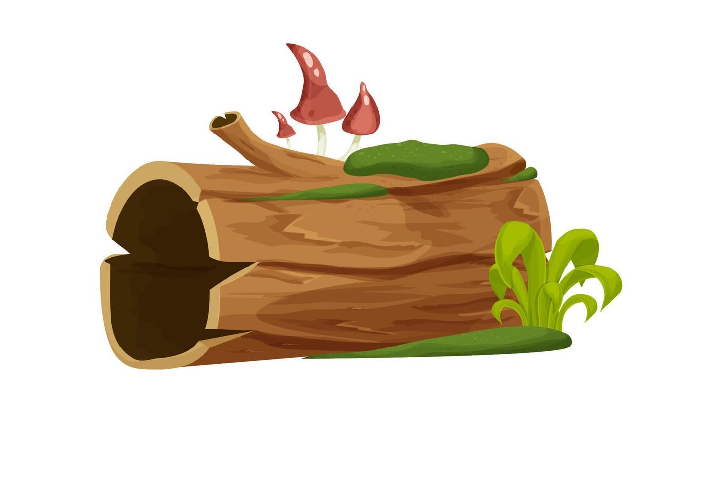 altes Holz, Baumstamm, Stamm mit Moos und Gras leer im Cartoon-Stil isoliert auf weißem Hintergrund. Waldclipart, altes und kaputtes Stück, teilw. . Vektor-Illustration vektor