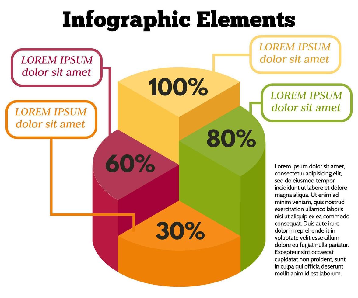 isometrische Vektor-Infografik-Elemente. Business-Kreisdiagramm auf weißem Hintergrund. buntes Kreisdiagramm mit unterschiedlichem Prozentsatz. vektor