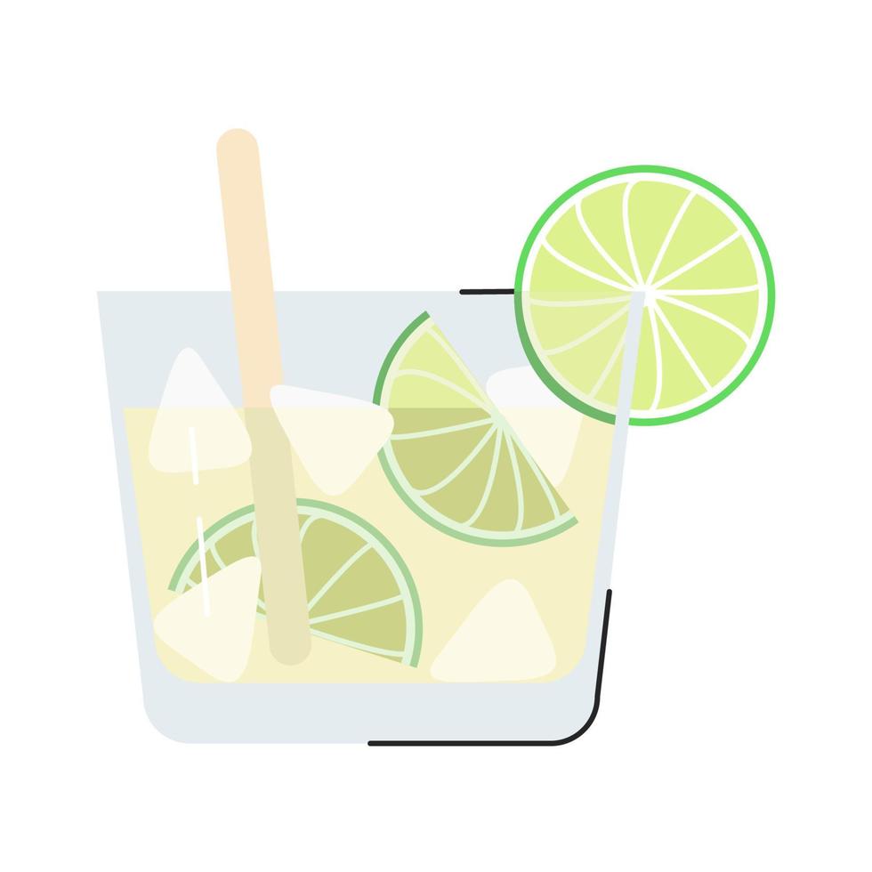 Caipirinha Summer Sweety Cocktail isoliert auf weiß. beliebtes brasilianisches alkoholisches getränk mit limette und eiswürfeln. kaltes und frisches Getränk mit Zucker und Zitrusfrüchten. mojito flache vektorillustration vektor