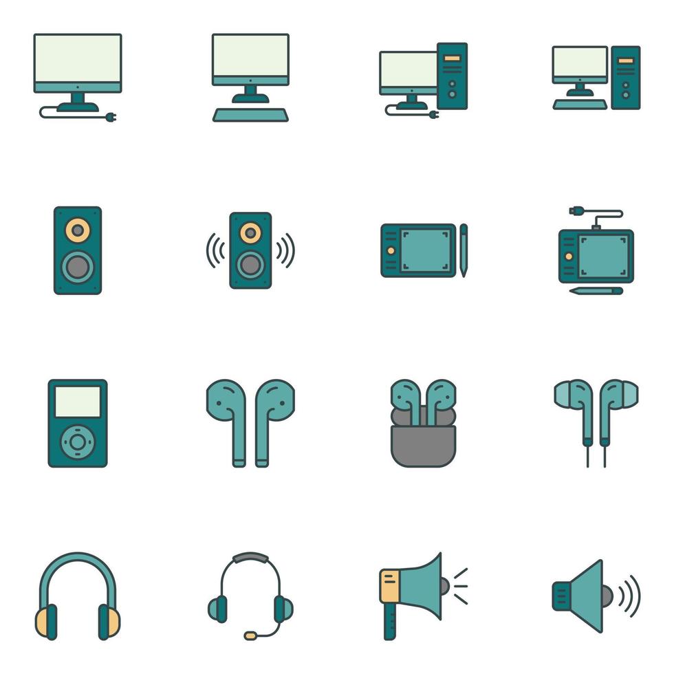 Symbolsatz für mit elektronischen Geräten gefüllte Linien vektor