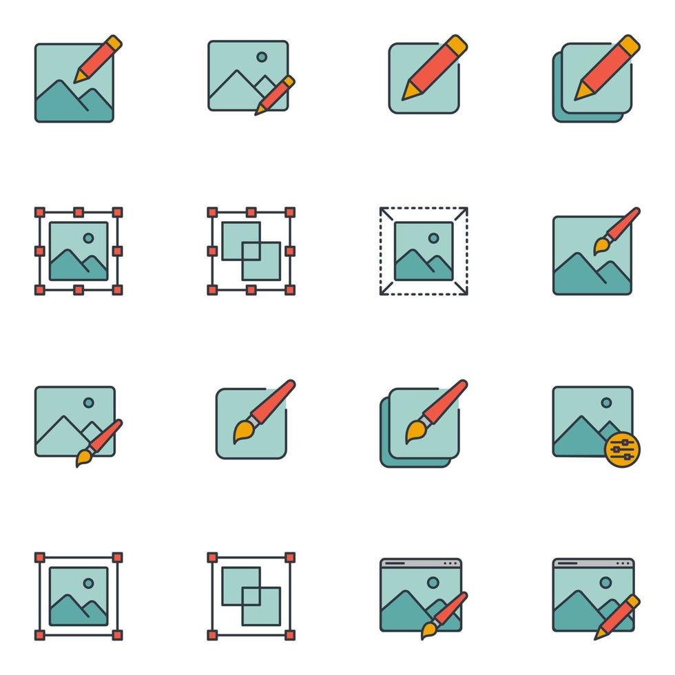 Symbolsatz für die Fotobearbeitung mit gefüllten Linien vektor