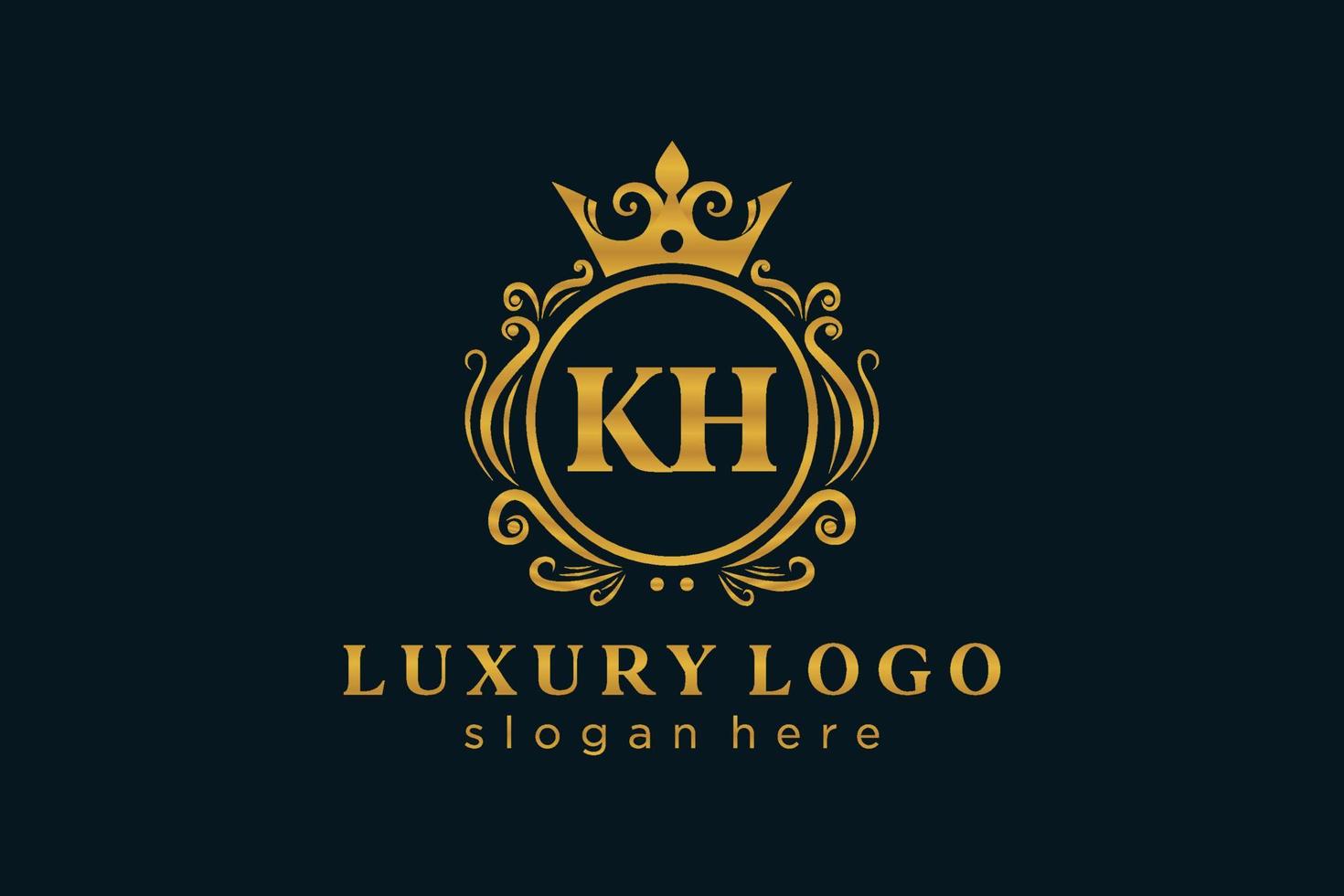 första kh brev kunglig lyx logotyp mall i vektor konst för restaurang, kungligheter, boutique, Kafé, hotell, heraldisk, Smycken, mode och Övrig vektor illustration.