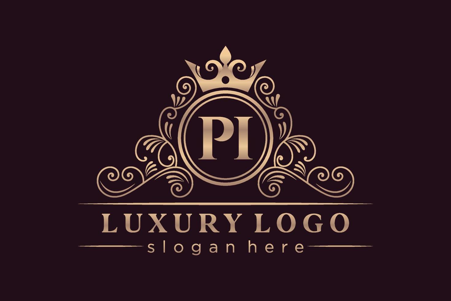 pi anfangsbuchstabe gold kalligrafisch feminin floral handgezeichnet heraldisch monogramm antik vintage stil luxus logo design premium vektor
