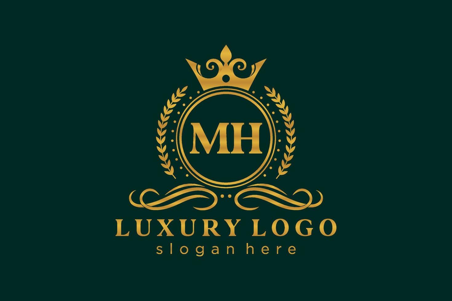 första mh brev kunglig lyx logotyp mall i vektor konst för restaurang, kungligheter, boutique, Kafé, hotell, heraldisk, Smycken, mode och Övrig vektor illustration.