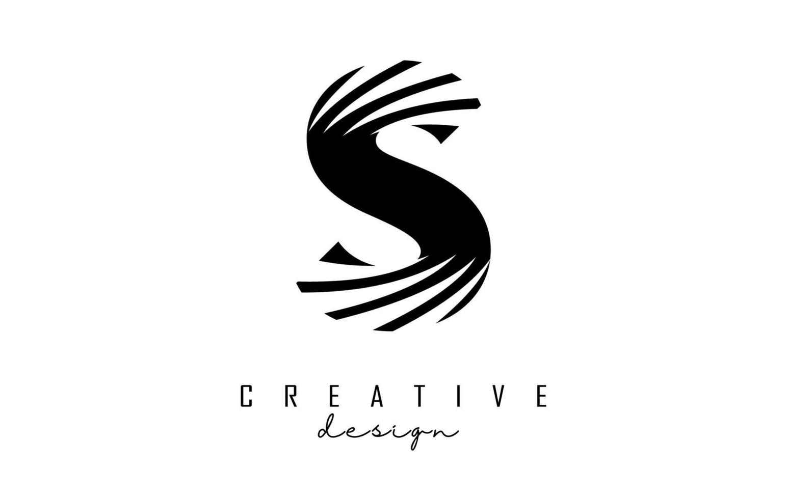 schwarzes buchstaben-s-logo mit führenden linien und negativem raumdesign. brief mit geometrischem und kreativem schnittkonzept. vektor