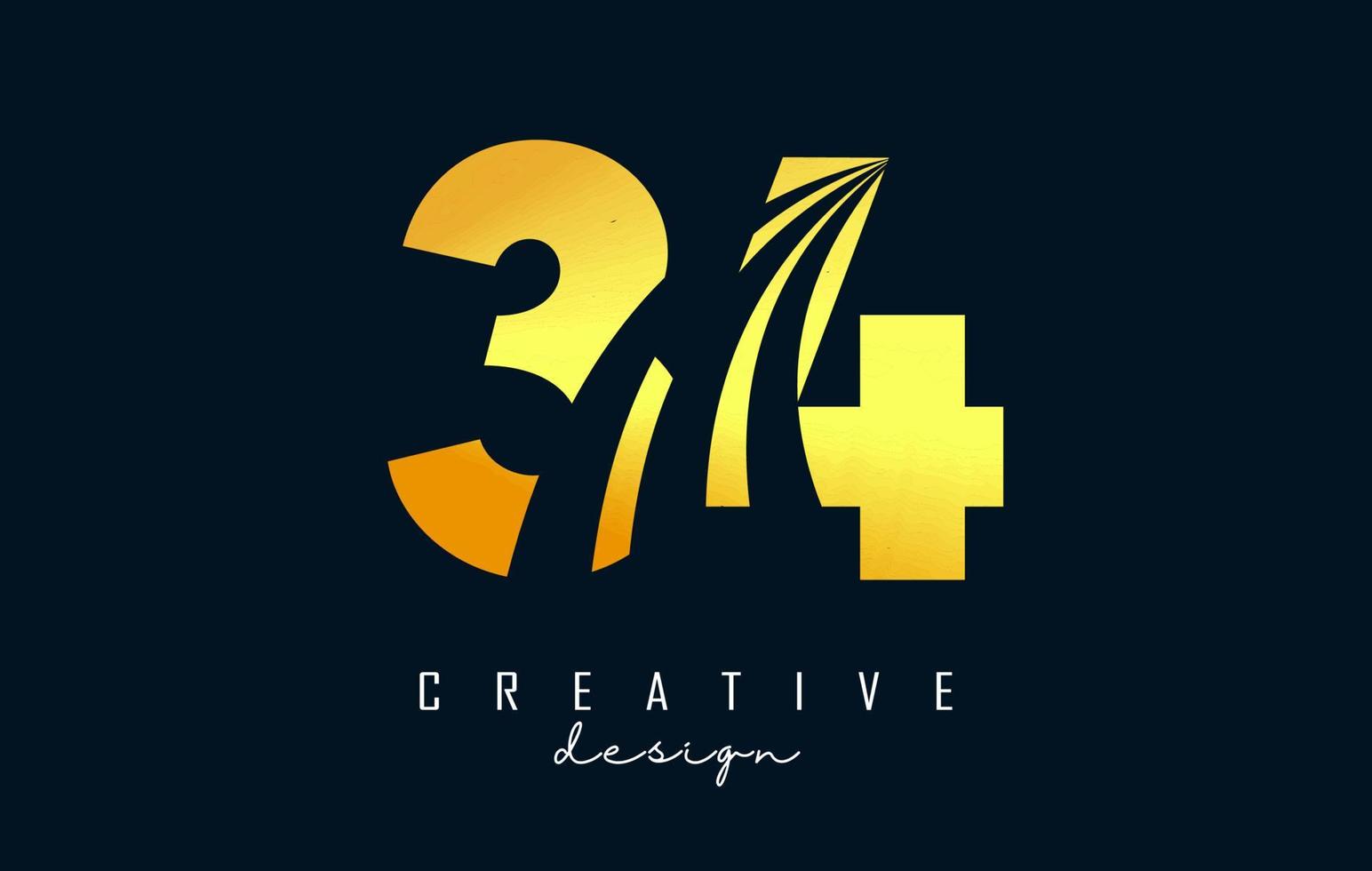 goldenes kreatives nummer 34 3 4 logo mit führenden linien und straßenkonzeptdesign. Nummer mit geometrischem Design. vektor