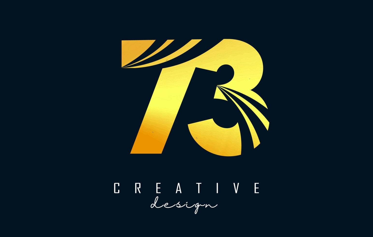 goldenes kreatives nummer 73 7 3 logo mit führenden linien und straßenkonzeptdesign. Nummer mit geometrischem Design. vektor