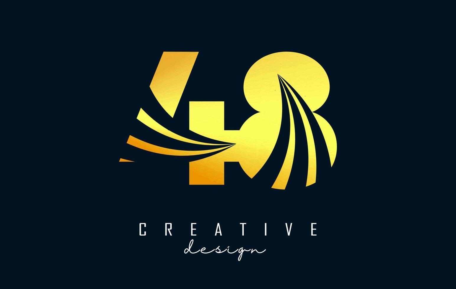 goldenes kreatives nummer 48 4 8 logo mit führenden linien und straßenkonzeptdesign. Nummer mit geometrischem Design. vektor