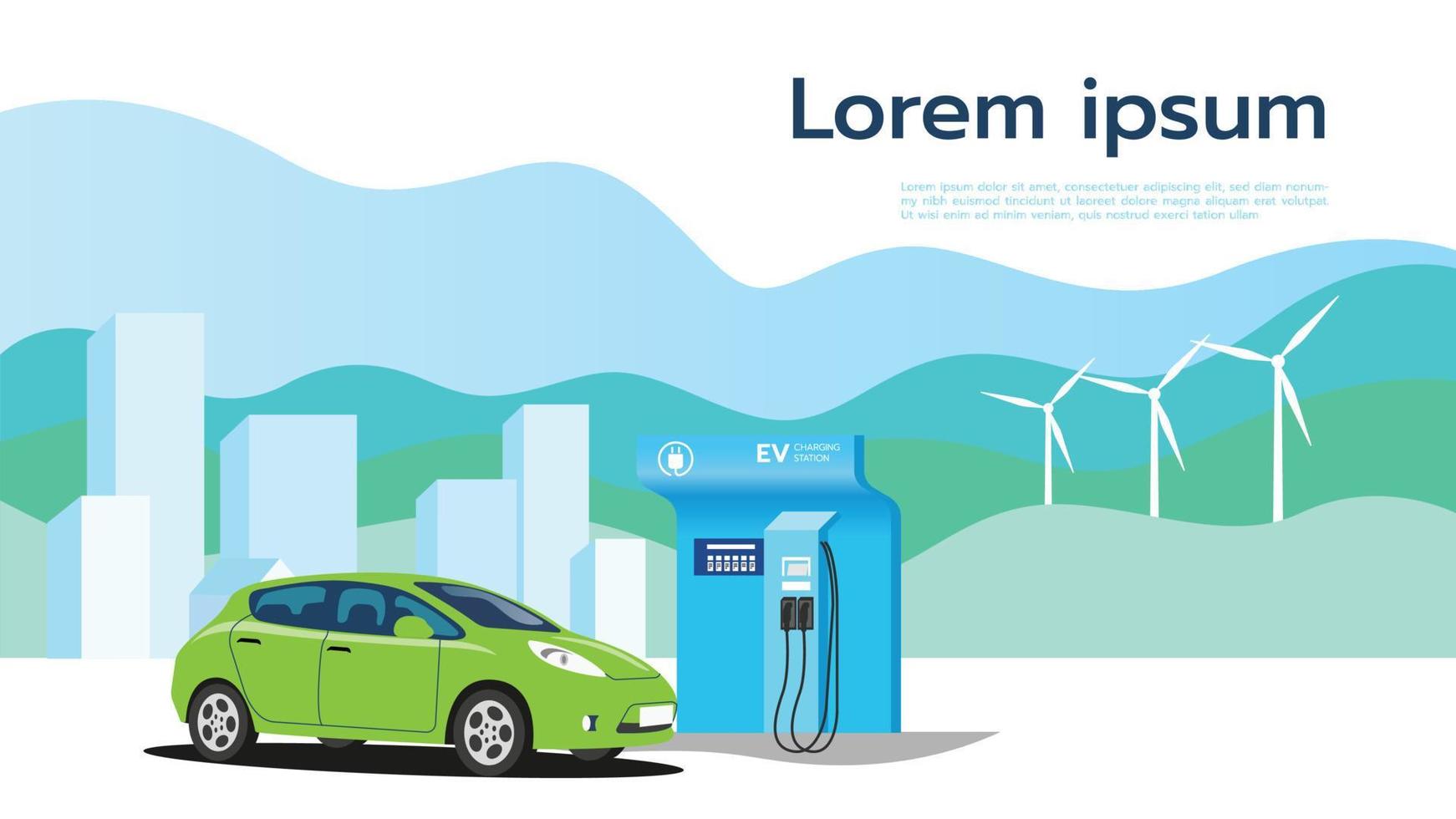 elektrisk bilar parkerad till avgift batterier på stationer, rena energi för de framtida. vektor