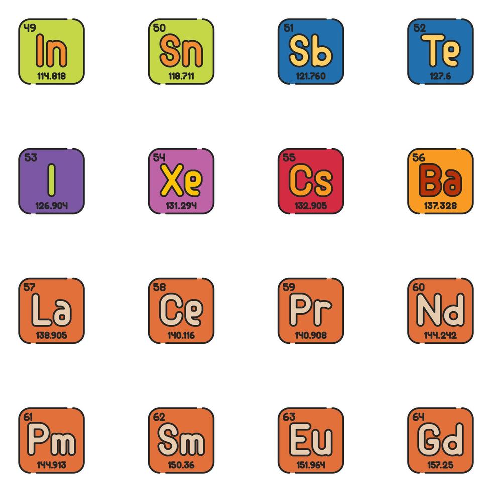 periodisk tabell fylld linje ikon uppsättning vektor