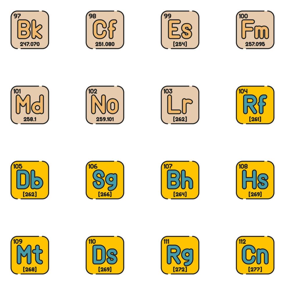 Symbolsatz für gefüllte Zeilen des Periodensystems vektor