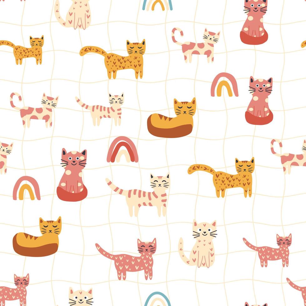 barnslig sömlös mönster med djur och regnbåge. barn pastell textil- skriva ut vektor