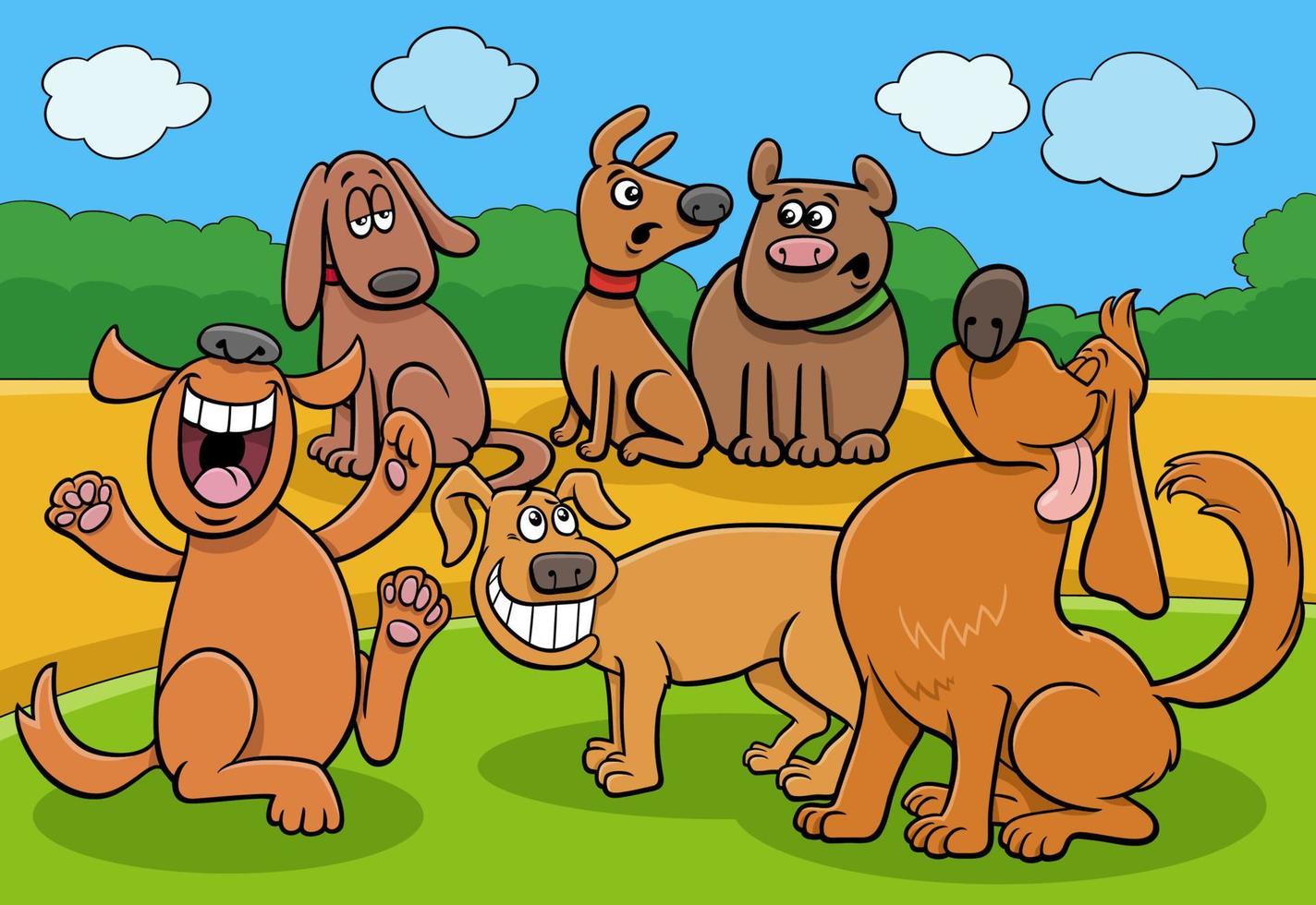 lustige Zeichengruppe der Karikaturhunde und -welpen vektor